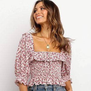 Floral Crop Top with Puff Sleeves